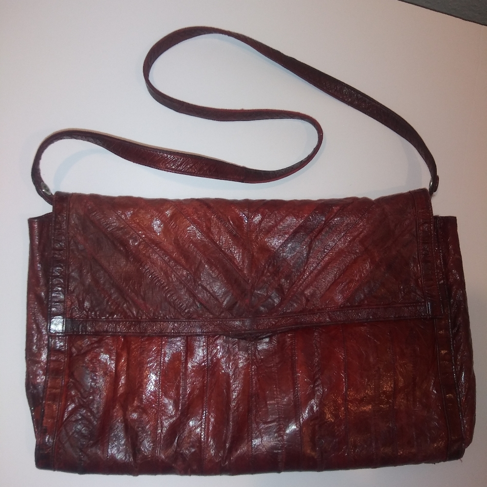 Vintage 1970 Oxblood Eel Skin Clutch